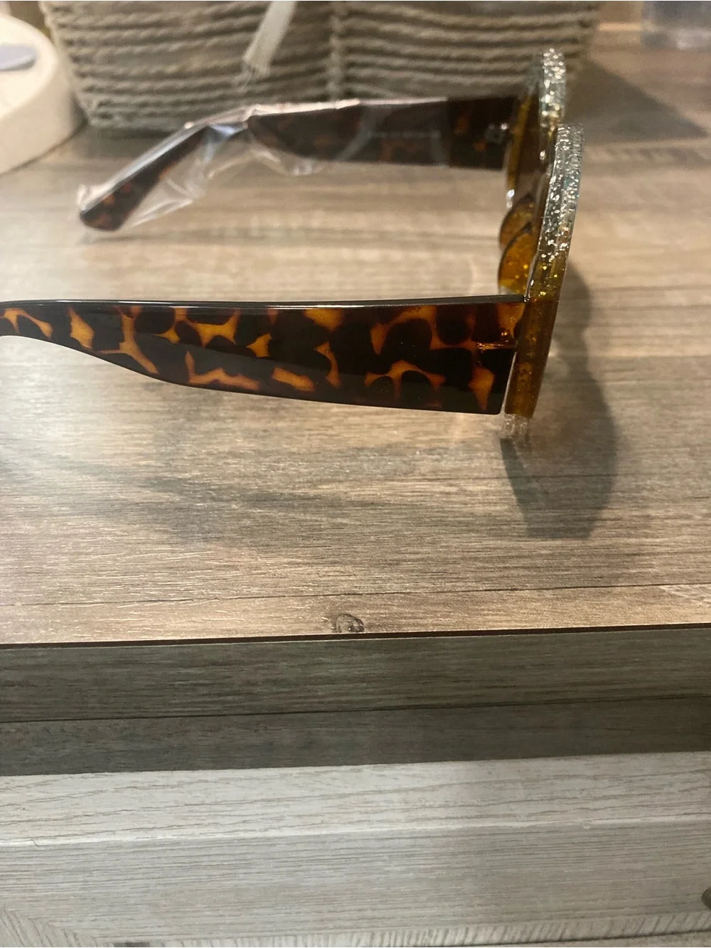 Tortoiseshell Round Sunglasses with Teal & Gold Glitter Accents